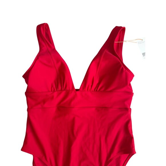 QUINCE Red Italian Plunge One Piece Swimsuit Bathing Suit Size Large NEW NWT - Picture 7 of 10